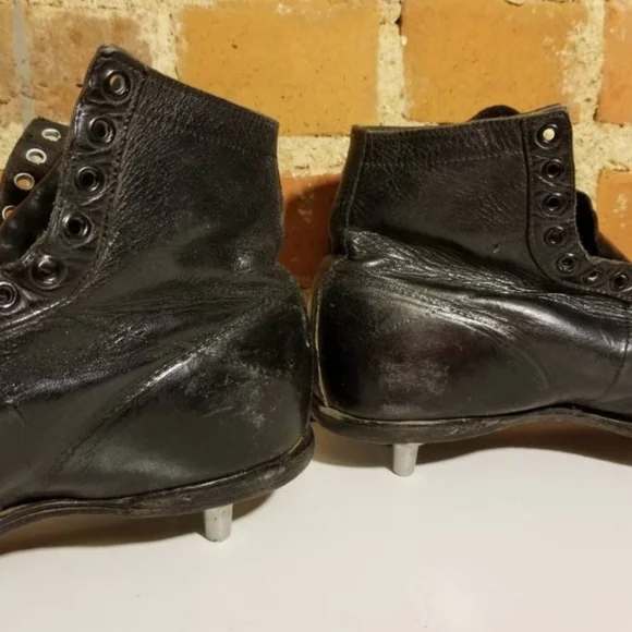 LEATHER CLEATS BLACK MENS VTG ATHLETIC SHOES FOOTBALL BASEBALL BOOTS SPORTS MENS
